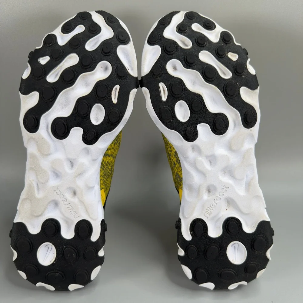 Nike React Element 55 Womens 7 Running Shoe Yellow Black White Snakeskin Sneaker